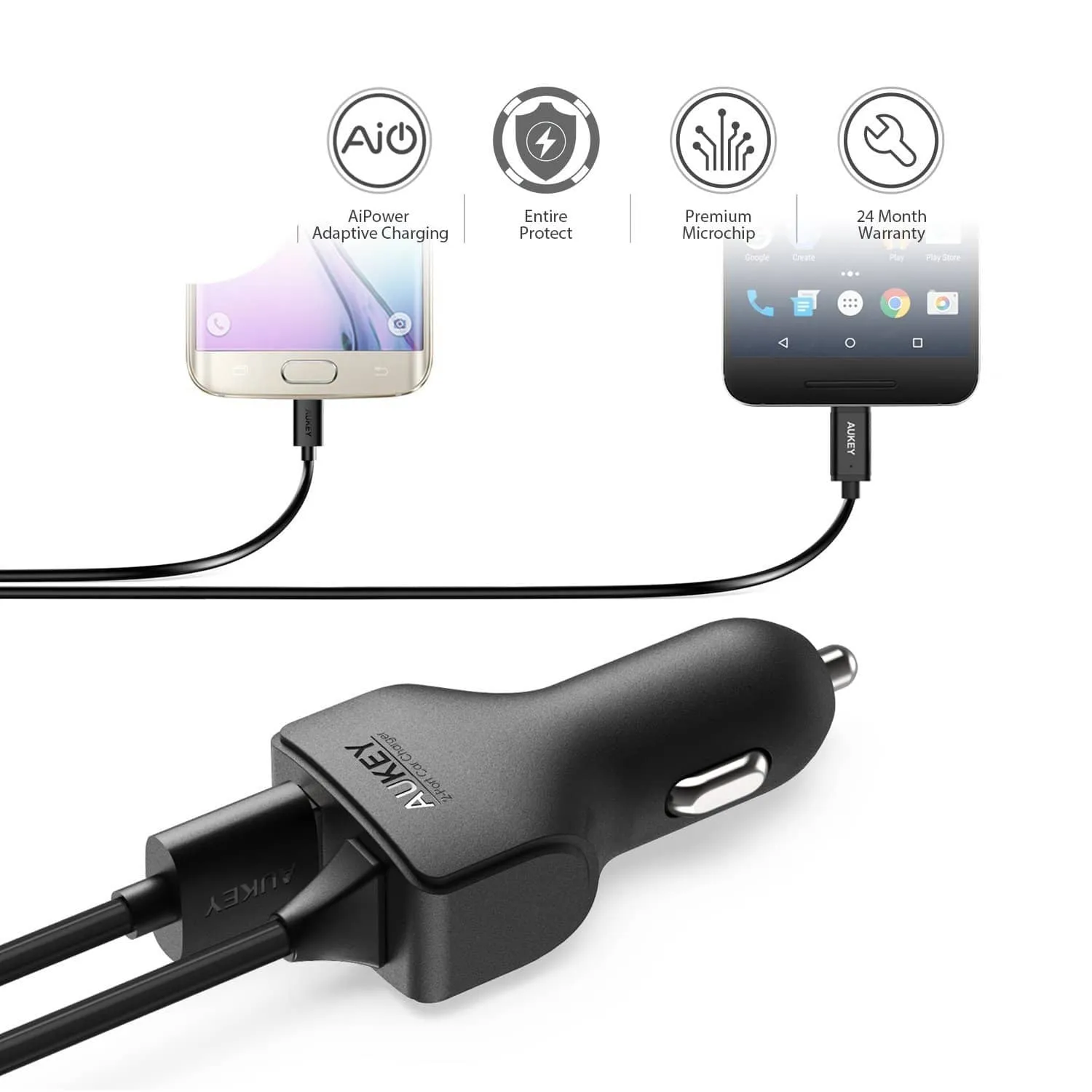 CC-Y4 27W 5.4A AiPOWER USB-C Car Charger With TYPE-C Cable