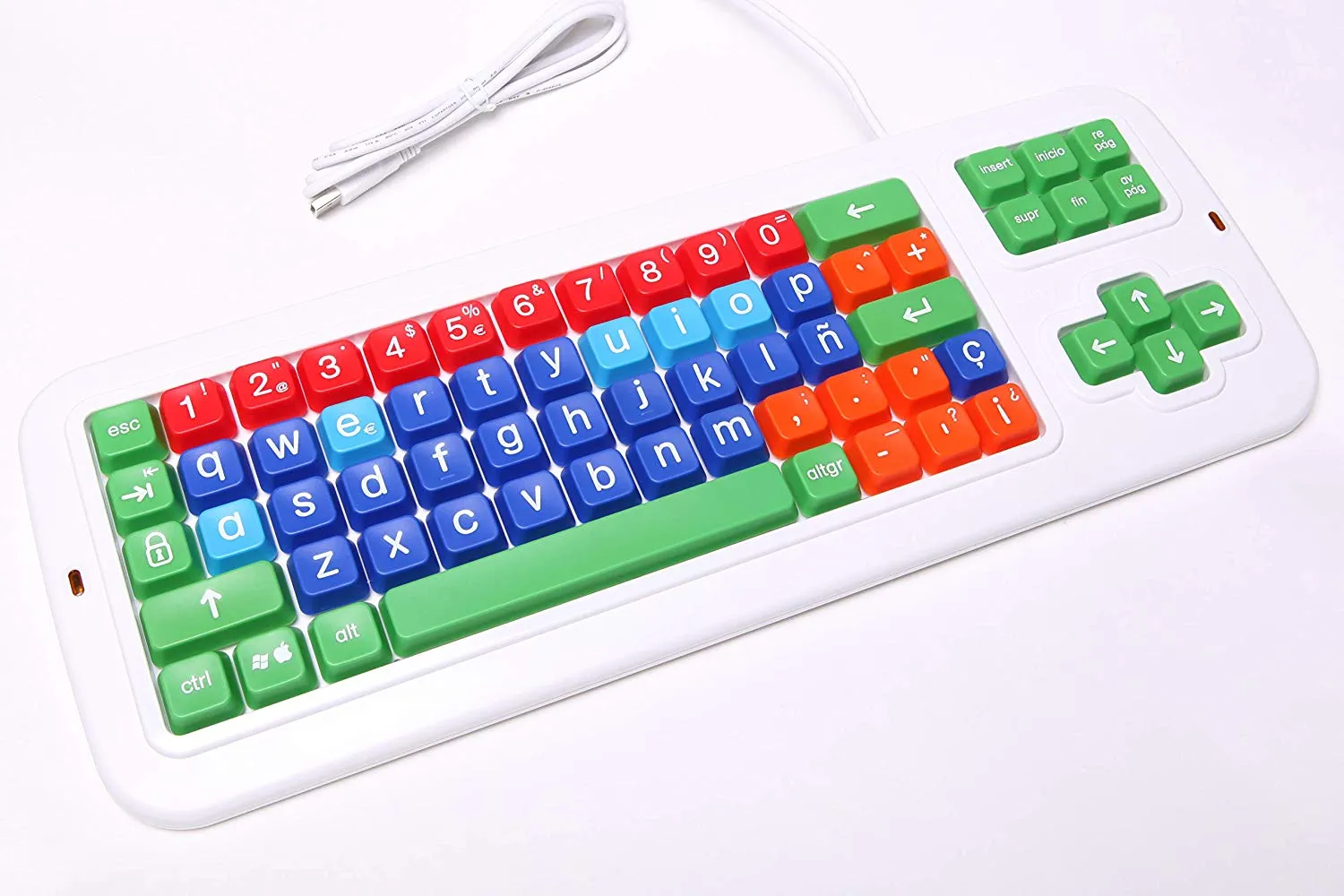 Clevy Color Coded Large Print solid Spill proof Mechanical Spanish Computer Keyboard with Lowercase White Lettering - 102689