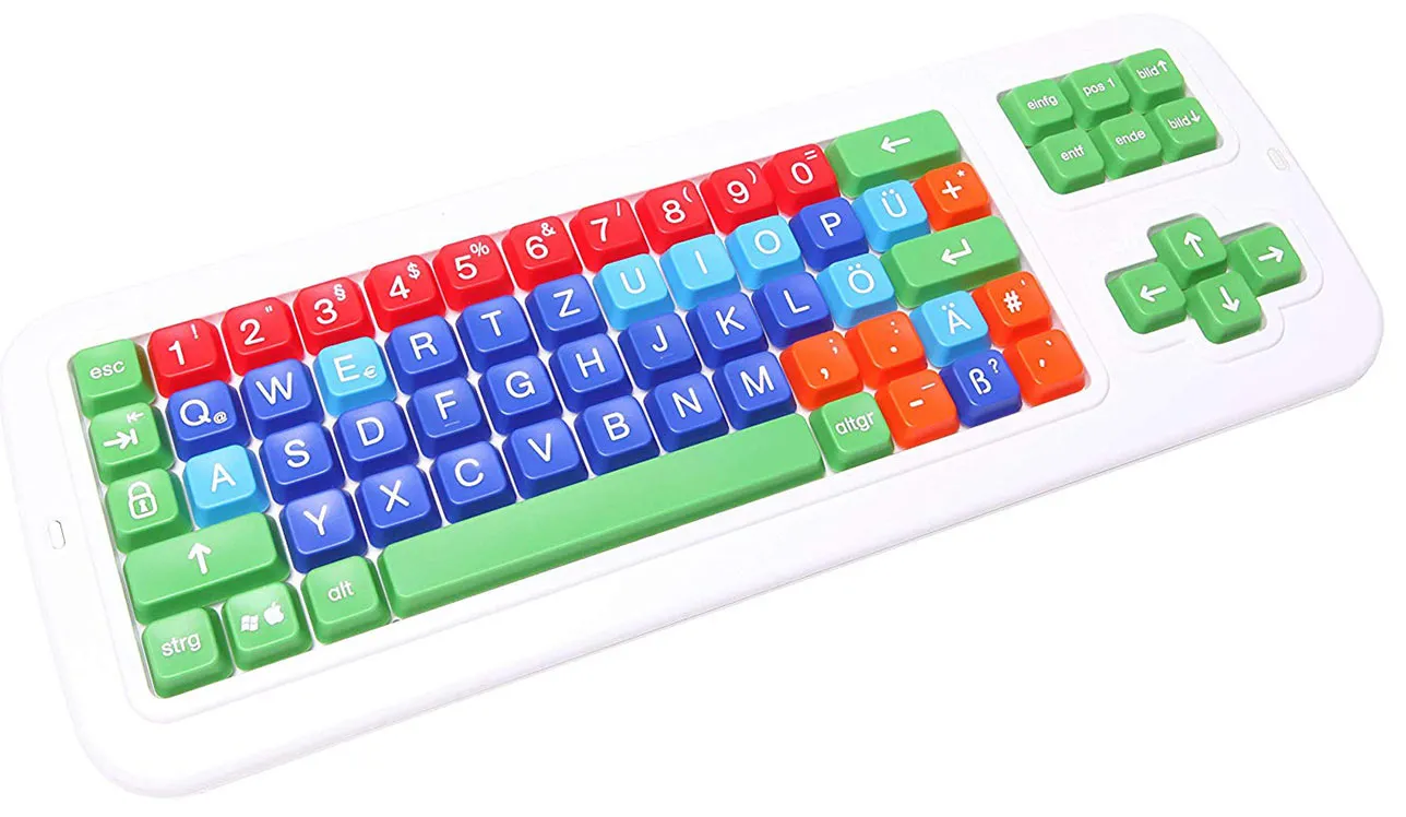 Clevy German Large Print solid Spill proof Color Coded Mechanical Computer Keyboard with Uppercase White Lettering - 102778