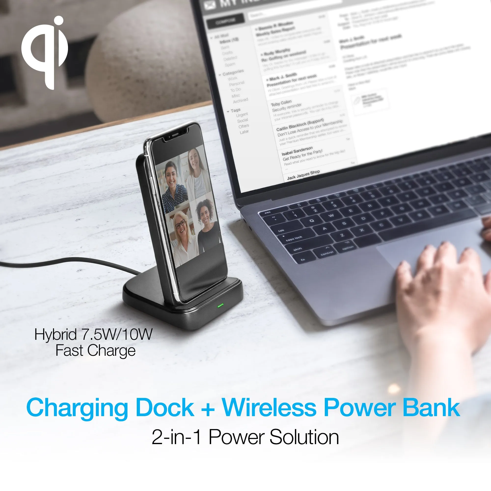 Core 2-in-1 Charging Dock   10,000mAh Wireless Power Bank