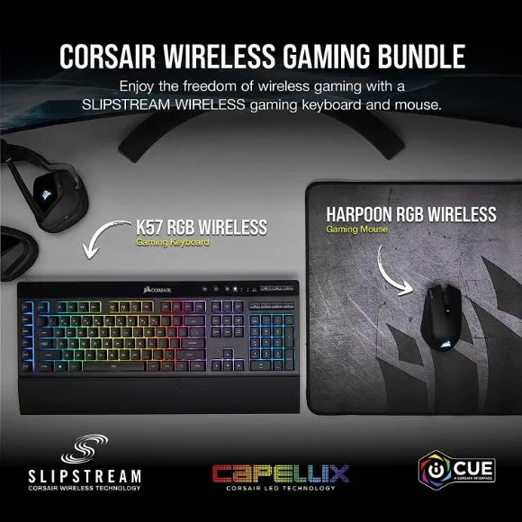 CORSAIR Wireless Gaming Bundle - K57 RGB Wireless Gaming Keyboard - Harpoon RGB Wireless Gaming Mouse