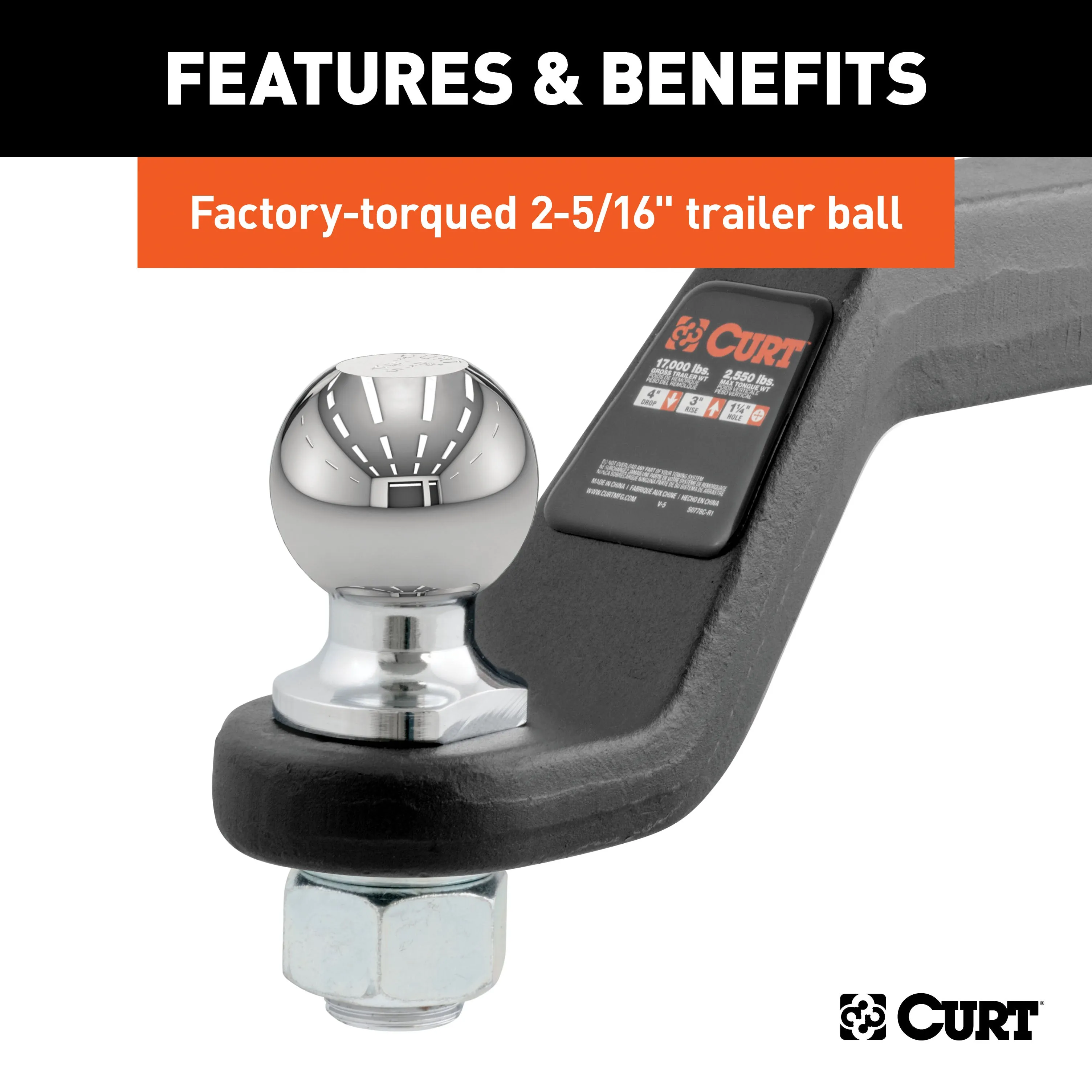 CURT 45332 Loaded Forged Ball Mount with 2-5/16in. Ball (2in. Shank; 15;000 lbs.; 4in. Drop