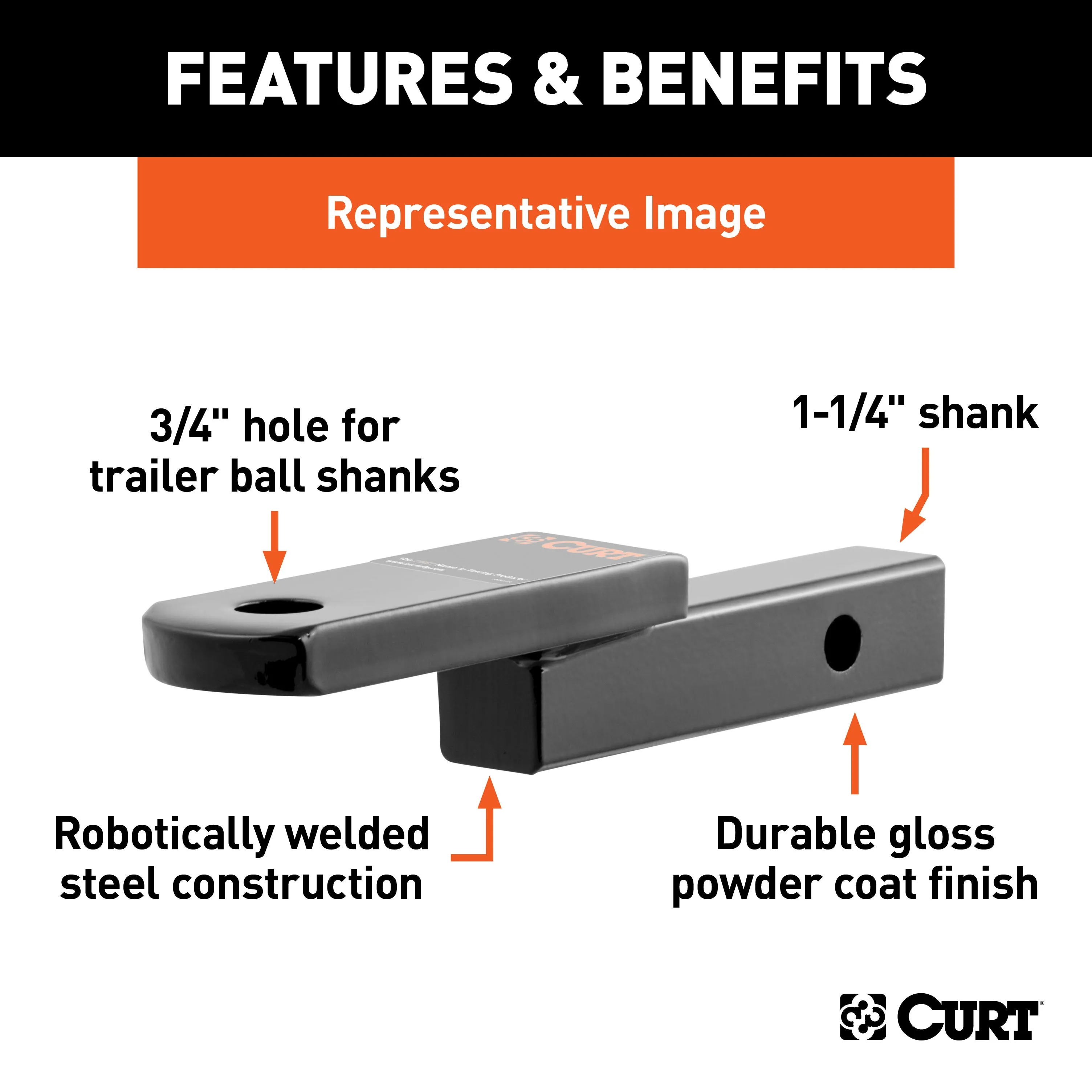 CURT 45518 Class 2 Ball Mount (1-1/4in. Shank; 3;500 lbs.; 1-1/4in. Drop; 6-3/4in. Long)