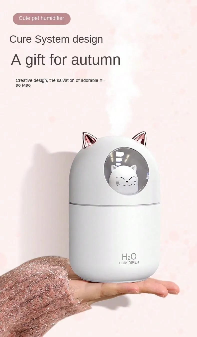 Cute Cat USB Mini Humidifier For Home, Large Mist Output, Air Purifier