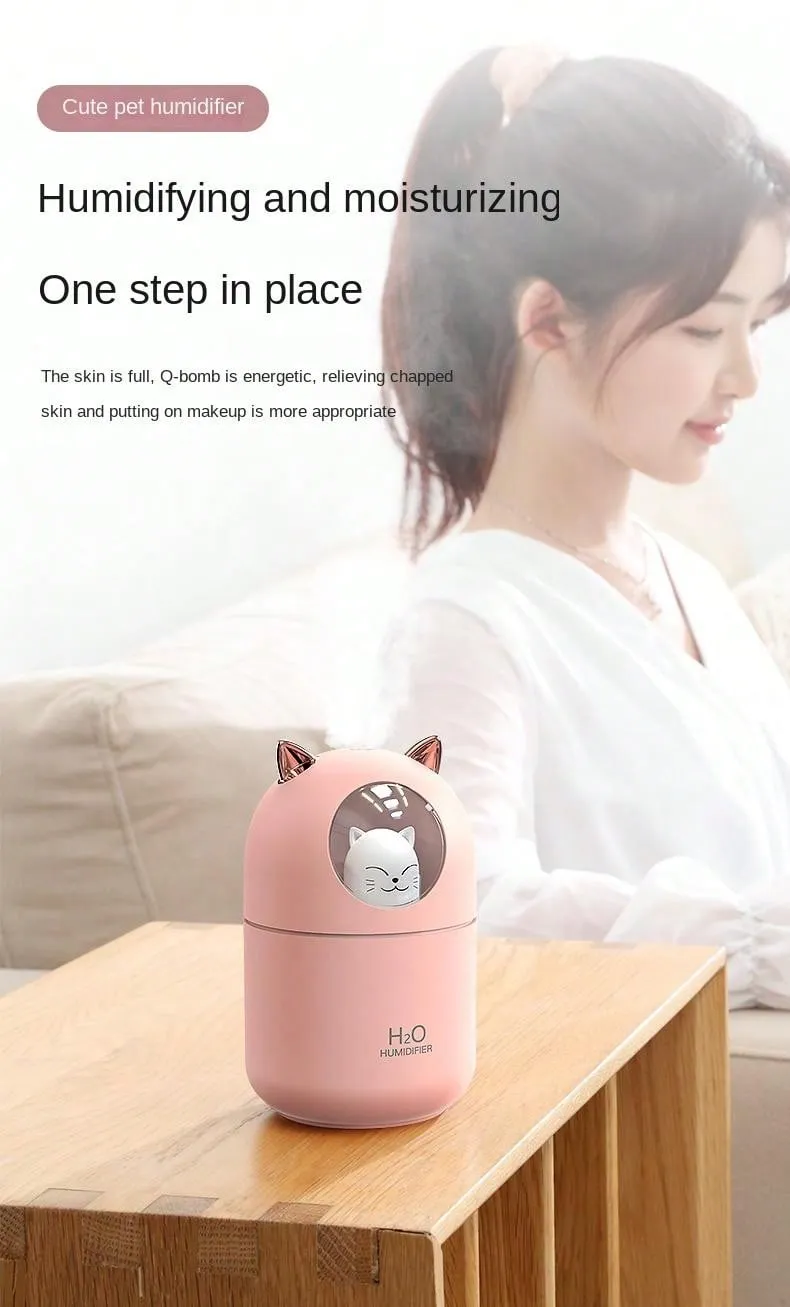 Cute Cat USB Mini Humidifier For Home, Large Mist Output, Air Purifier