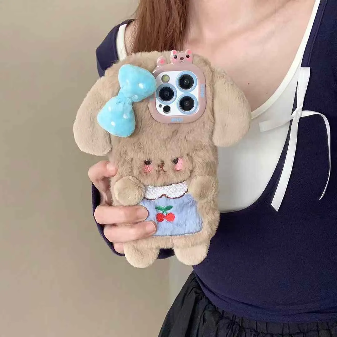 Cute Plush Silcion Case With Cute Bow iPhone Case