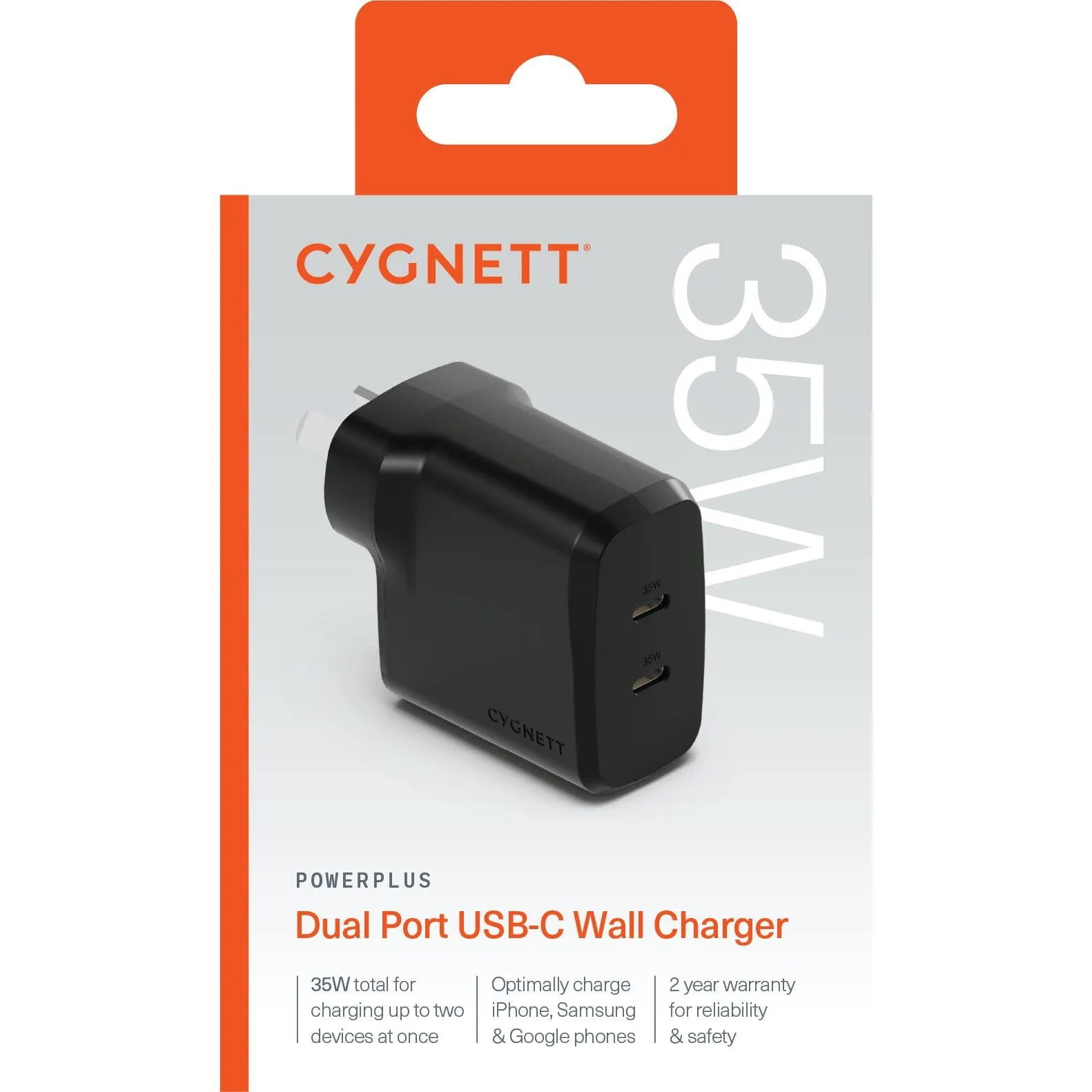 Cygnett PowerPlus 35W Dual Port USB-C Wall Charger (Black)