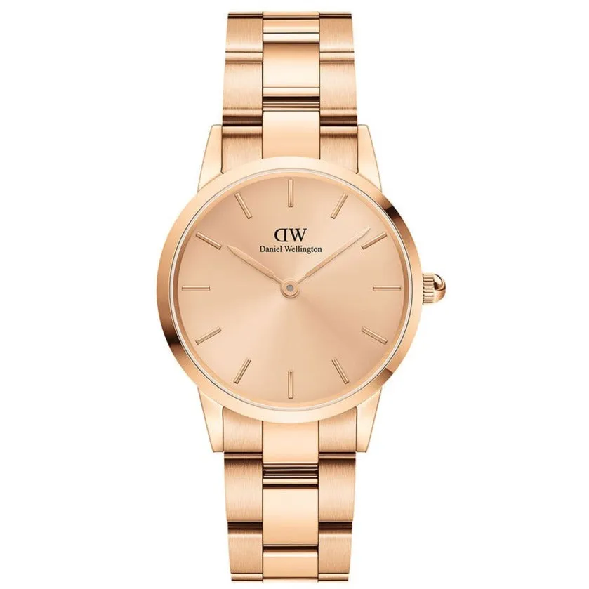 Daniel Wellington Ladies Rose Gold Iconic Link Unitone Watch DW00100401