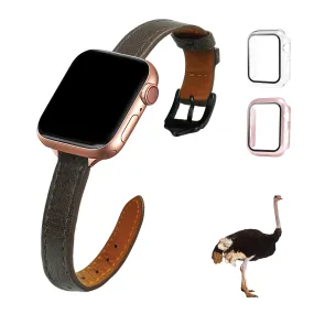 Dark Brown Flat Ostrich Leather Band Compatible Apple Watch Iwatch 40mm Screen Protector Case Black Adapter Replacement Strap For Smartwatch Series 4 5 6 SE Leather Handmade AW-183B-W-40MM