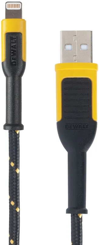 DeWALT 131 1325 DW2 Charger Cable, iOS, USB, Kevlar Fiber Sheath, Black/Yellow Sheath, 6 ft L :EA: QUANTITY: 1