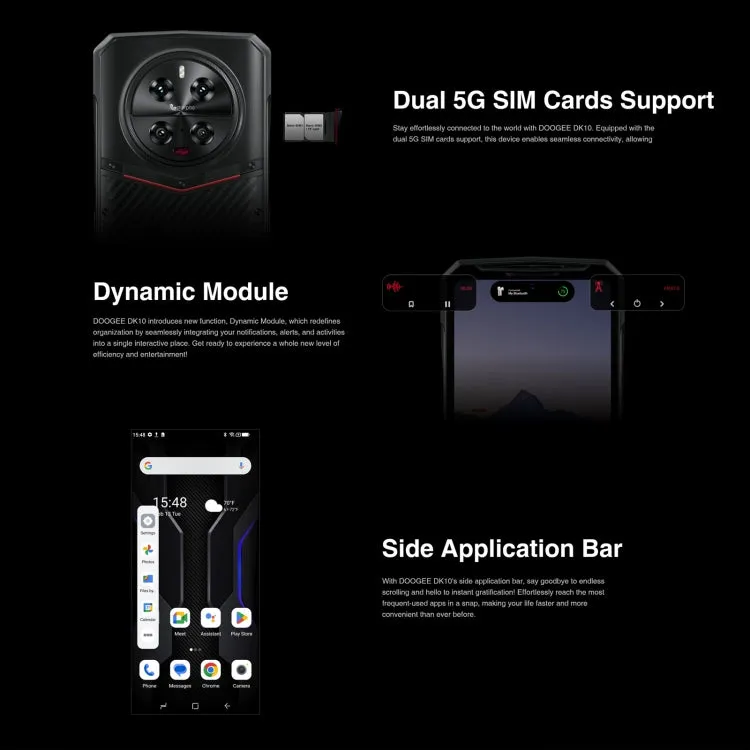 DOOGEE DK10 5G Smartphone with Quad Cameras, 6.67" AMOLED Display, Side Fingerprint, Android 13, Dimensity 8020 Processor, 12GB RAM, 512GB Storage, Fast Charging, IP68 Waterproof