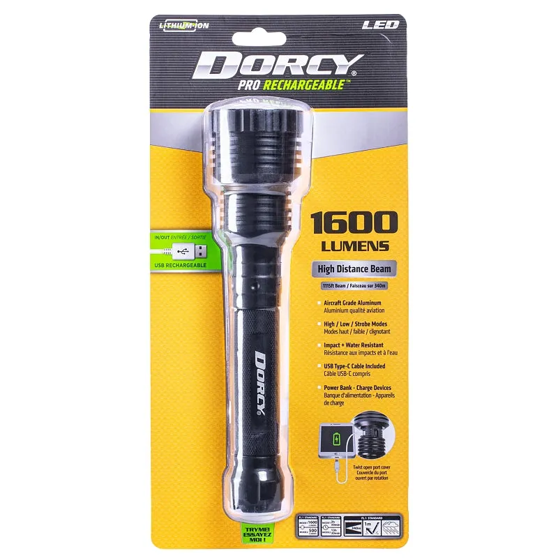 Dorcy Pro Series 41-4299 Rechargeable Flashlight, 7200 mAh, Lithium-Ion Battery, LED Lamp, 800 Lumens Lumens, Black :EA: QUANTITY: 1