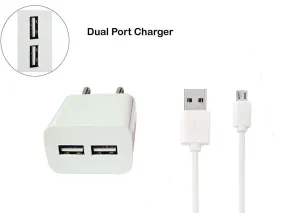 Dual port charger android mobile fast charger Adapter Wall Charger High Speed Charger with 1 M Micro USB Charging Data Cable (3.1 Amp, White)