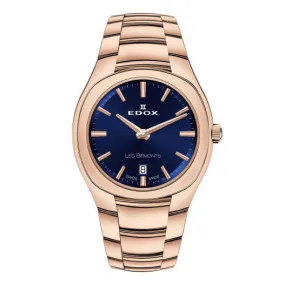 Edox Les Bèmonts Ladies Rose Gold Blue Watch 57004-37R-BUIR