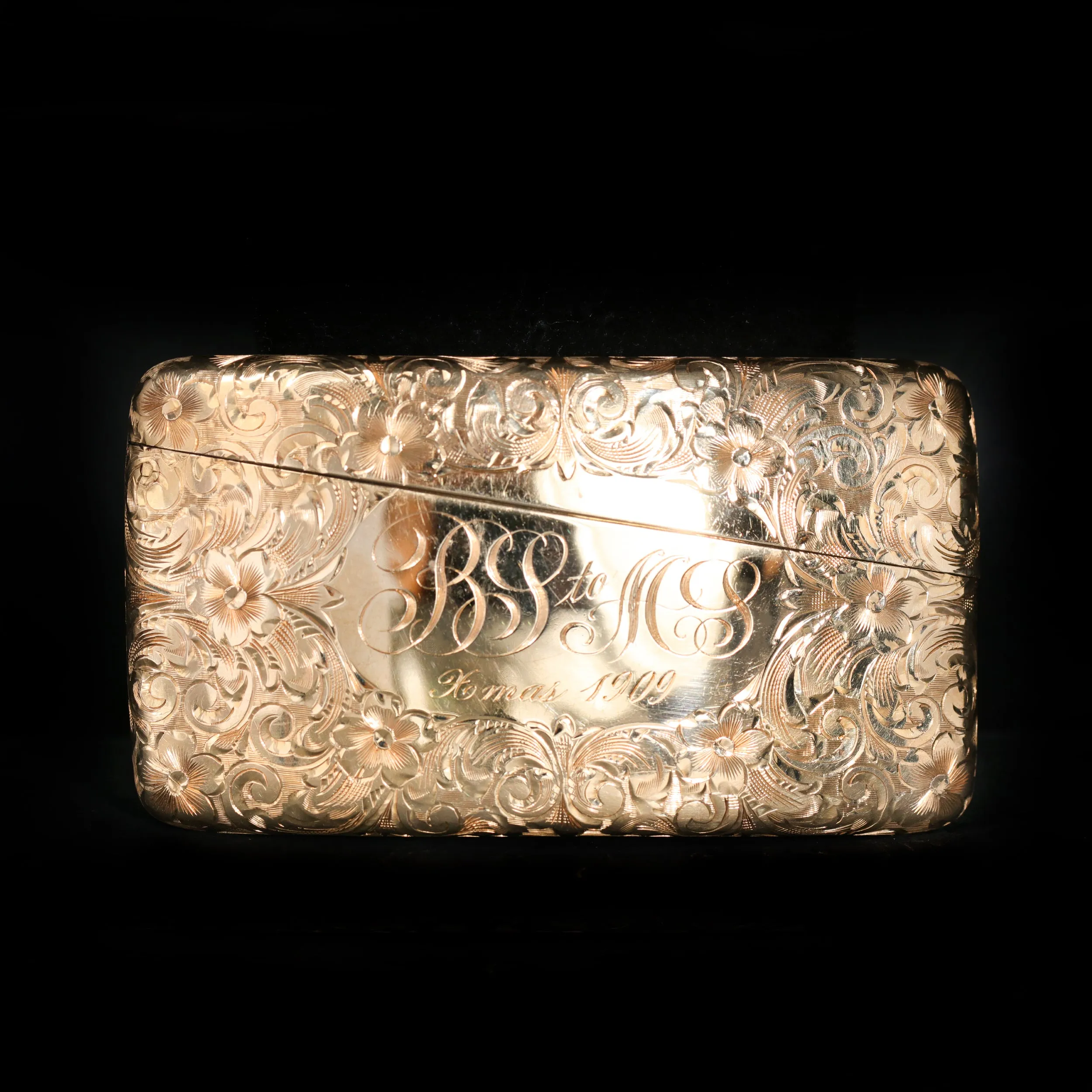 Edwardian 14K Yellow Gold Engraved Card Case, Circa 1909