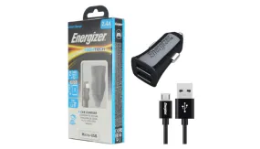 Energizer Hightech Dual Fast Charge Car Charger   Apple/LG Type C, Micro USB or Lightning Cables - Ships Quick!