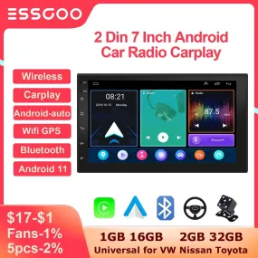 ESSGOO 7 Inch Android Car Radio 2 Din CarPlay 2GB 32GB GPS WiFi Universal Automotive Multimedia For Volkswagen Nissian Toyota