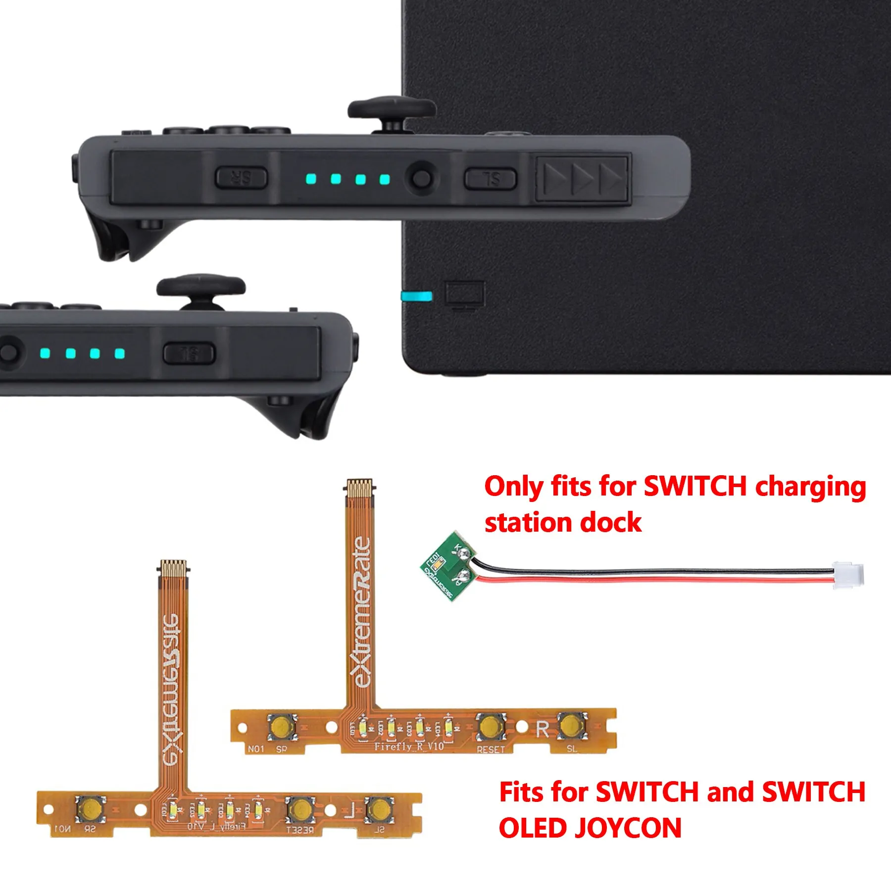 eXtremeRate Ice Blue Firefly LED Tuning Kit for NS Switch Joycons Dock NS Joycon SL SR Buttons Ribbon Flex Cable Indicate Power LED-Joycons Dock NOT Included - NSLED010