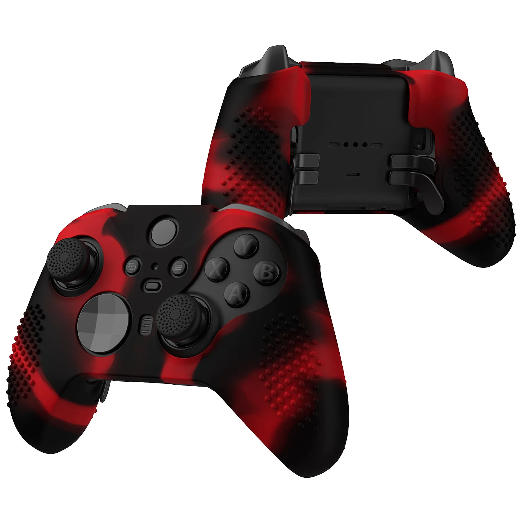 eXtremeRate PlayVital Black & Red Soft Anti-Slip Silicone Cover Skins, Controller Protective Case for New Xbox One Elite Series 2 (Model 1797 and Core Model 1797) with Thumb Grips Analog Caps - XBOWP0062GC