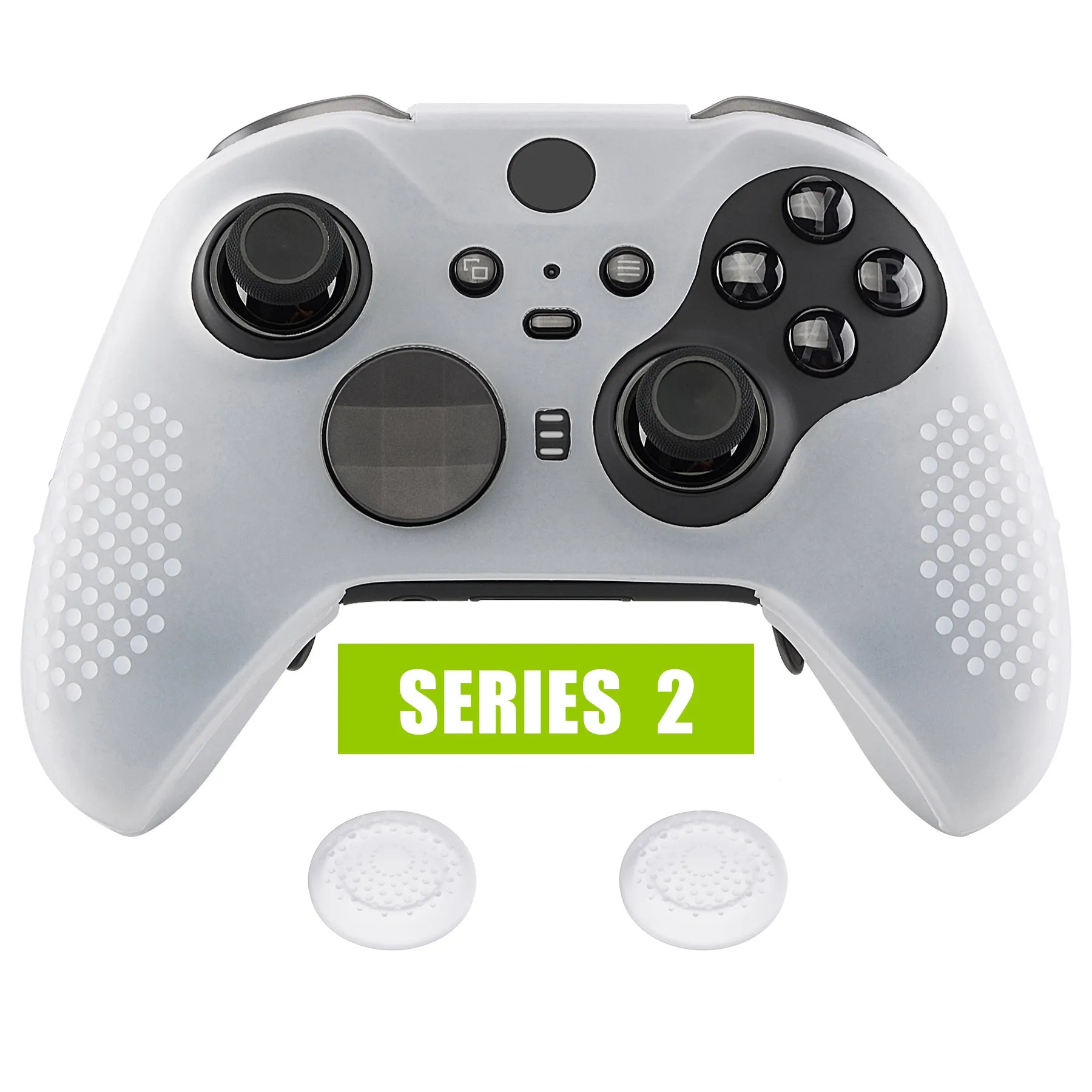 eXtremeRate PlayVital Semi-Transparent Clear Soft Anti-Slip Silicone Cover Skins, Controller Protective Case for New Xbox One Elite Series 2 (Model 1797 and Core Model 1797) with Thumb Grips Analog Caps -XBOWP0046GC