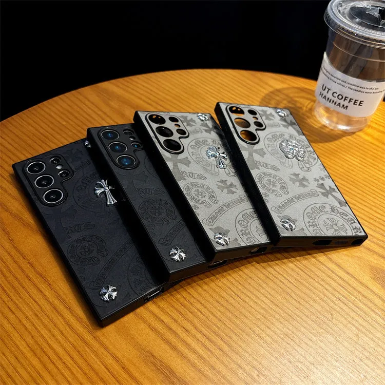 Fashion Metal Croos Embossed Pattern Phone Case For Samsung Galaxy S24