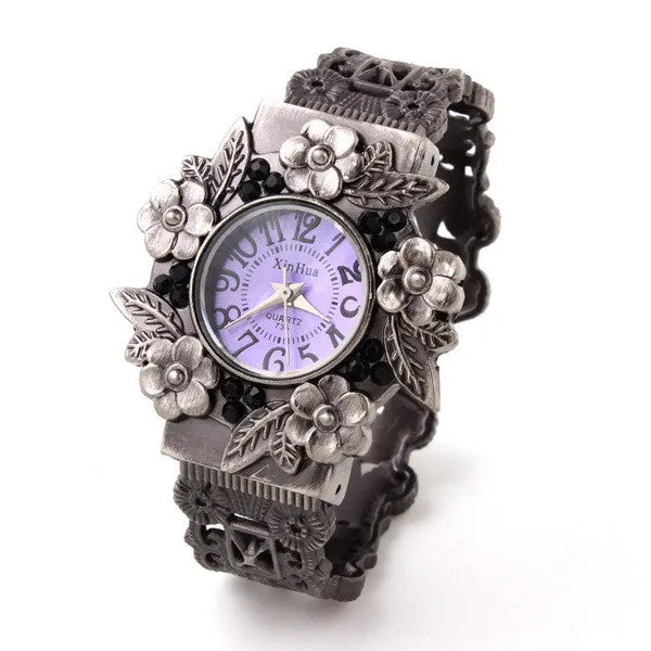 Fashion Wristwatch Flower Case Hollow Bracelet watch Vintage Watches Analog ladies quartz watches