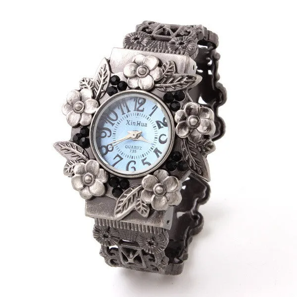 Fashion Wristwatch Flower Case Hollow Bracelet watch Vintage Watches Analog ladies quartz watches