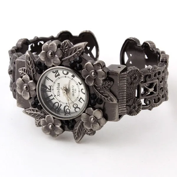 Fashion Wristwatch Flower Case Hollow Bracelet watch Vintage Watches Analog ladies quartz watches