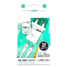 Fifo Dual Home Charger type C to C 5 ft 1 USB-C   1 Usb Port