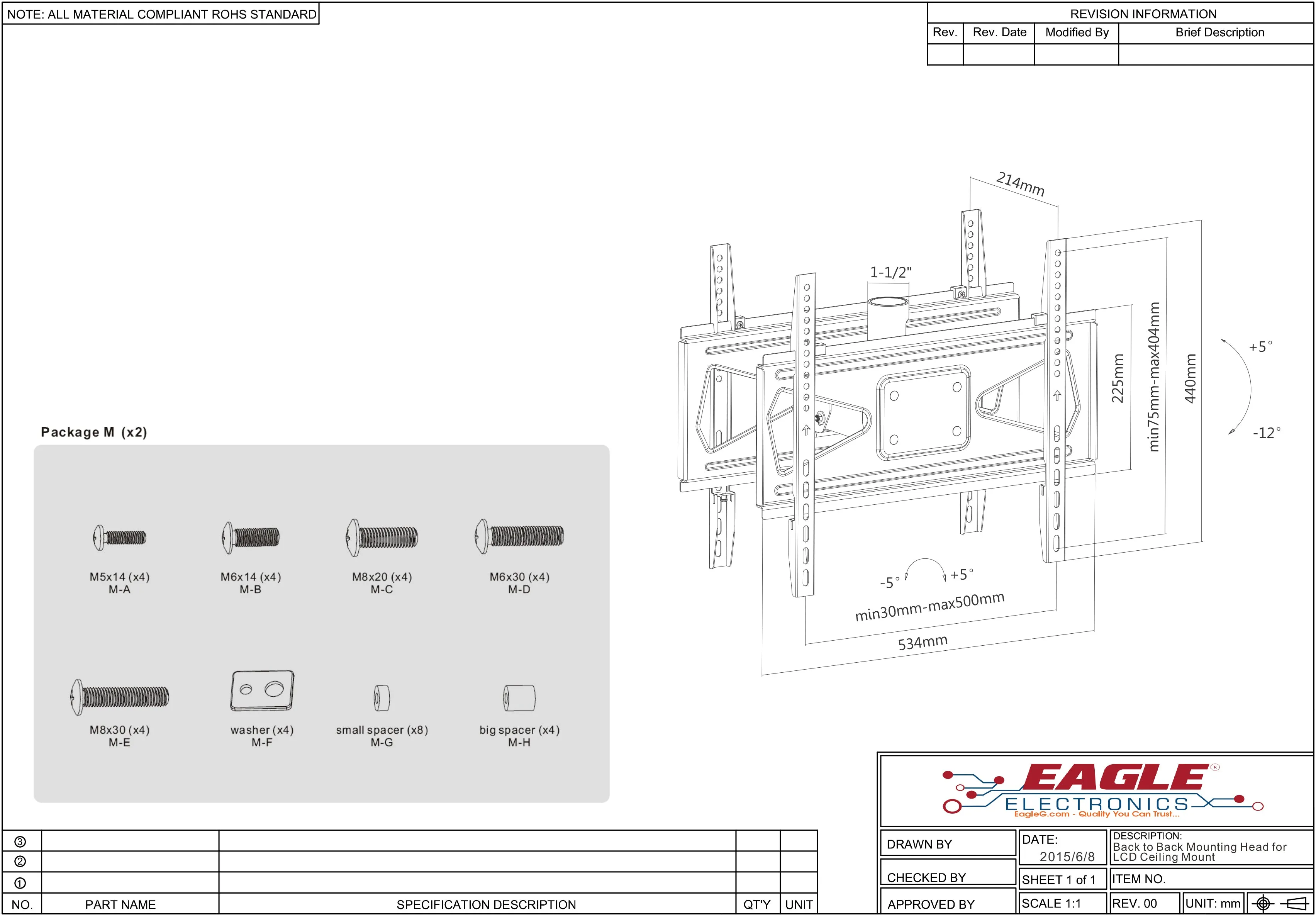 Flat TV Back to Back 1.5" NPT Ceiling Dual Mount 400x400mm CE8-0544