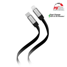 Flexi USB-C to MFi Lightning Flat Fast Charge Cable | 6ft | Black