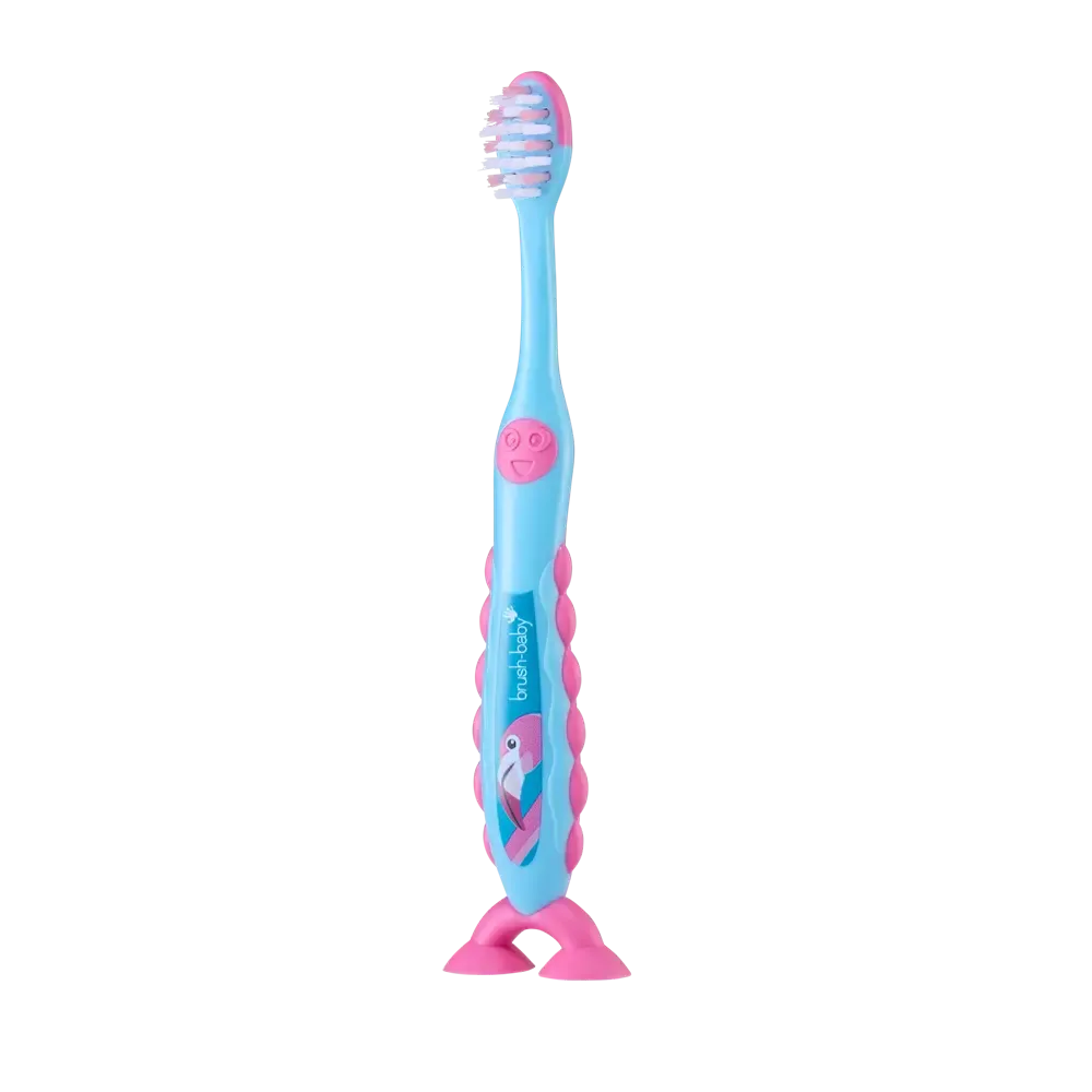 FlossBrush™ Bristles Toothbrushes Double Pack (3-6 Years) 12 Packs of Mixed Colours (Dinosaur, Unicorn, Rocket, Flamingo)