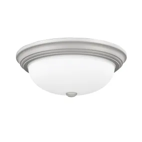 Flush Mount Fixture - Satin Nickel - Etched White Glass - 15in. Diameter - E26 Medium Base