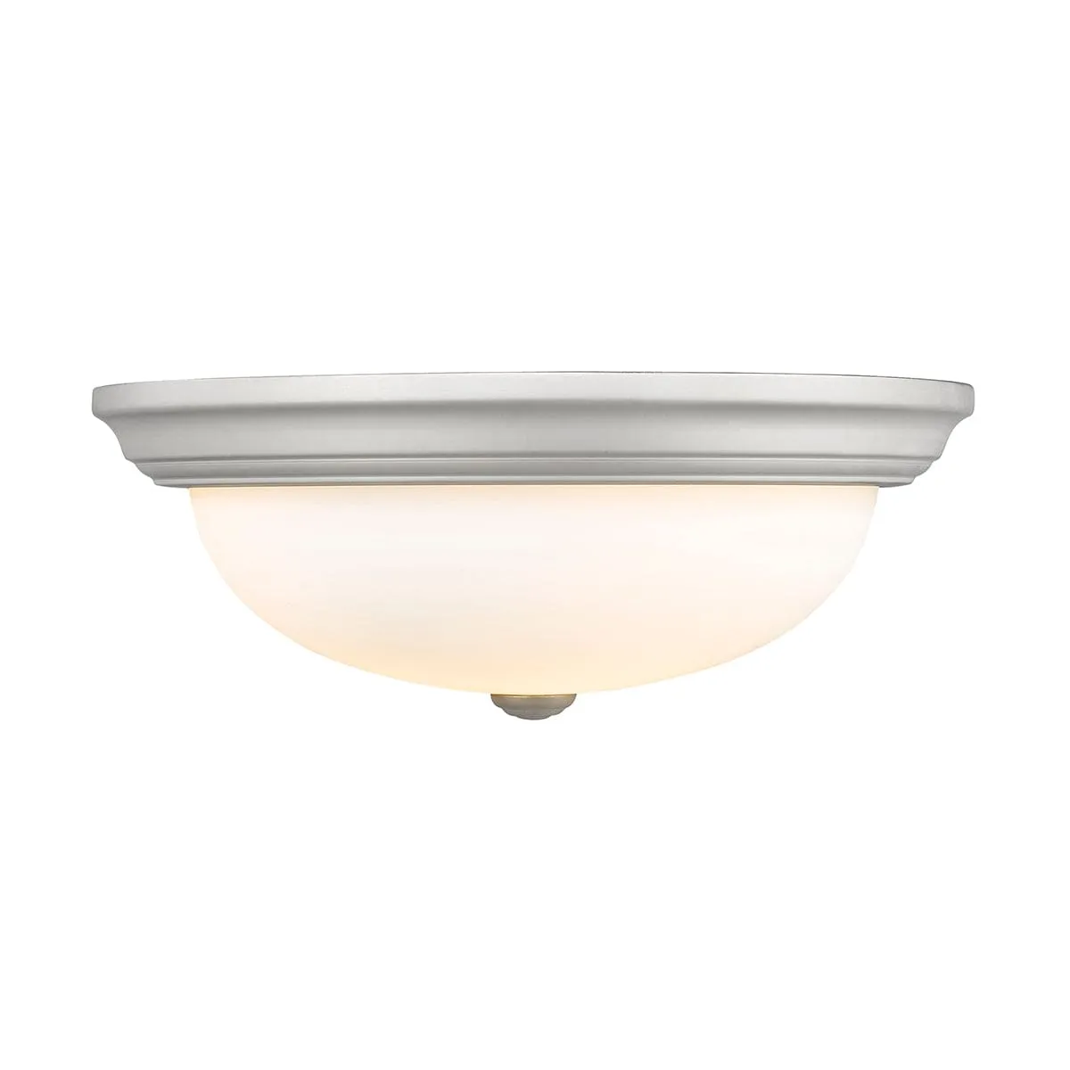 Flush Mount Fixture - Satin Nickel - Etched White Glass - 15in. Diameter - E26 Medium Base