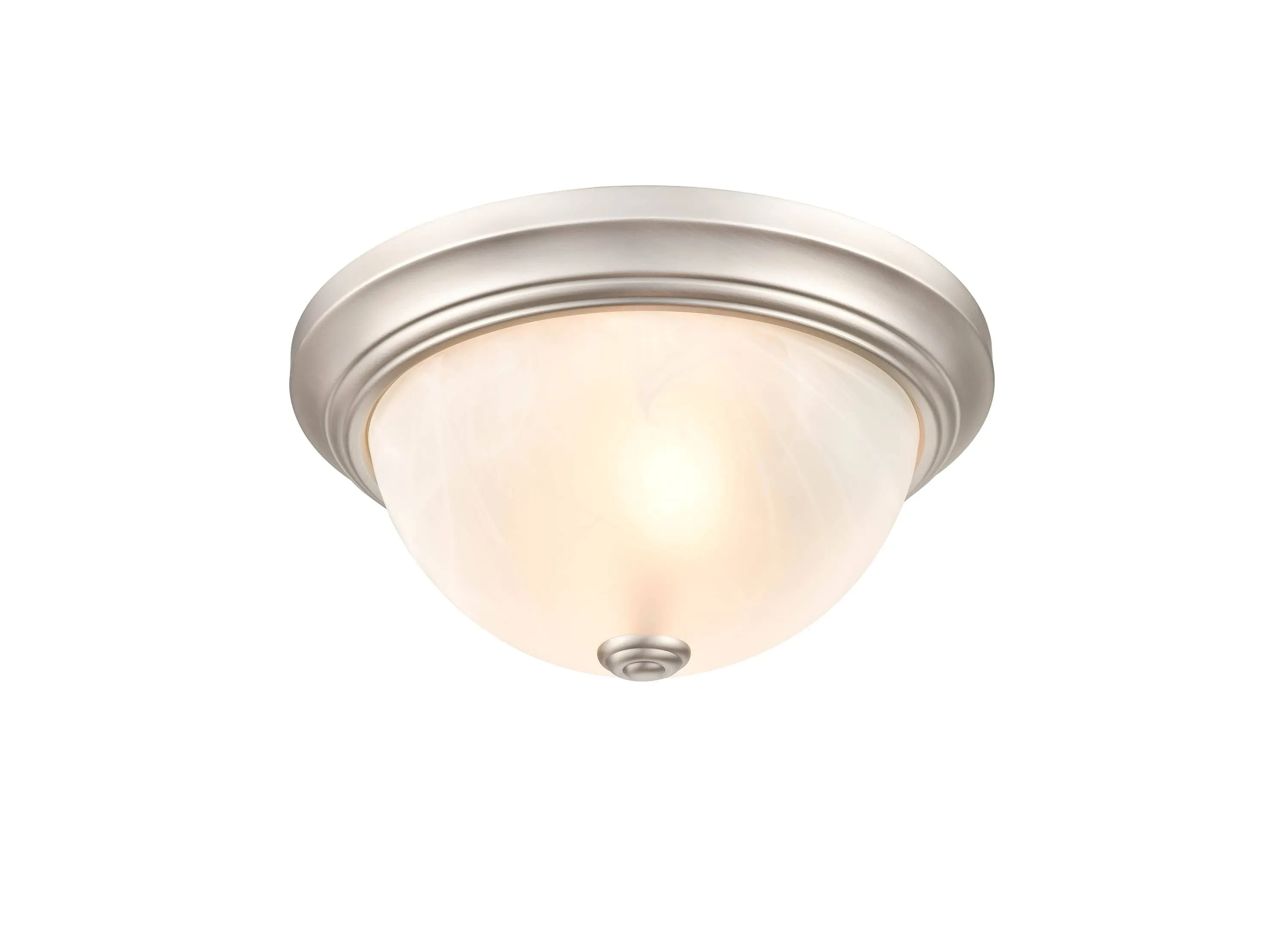 Flush Mount Fixture - Satin Nickel - Faux Alabaster Glass - 11in. Diameter - E26 Medium Base