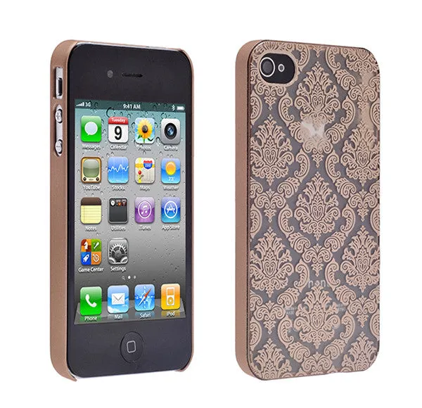 For Apple iPhone 4 Case, Ultra Slim Damask Vintage Case Cover - Gold