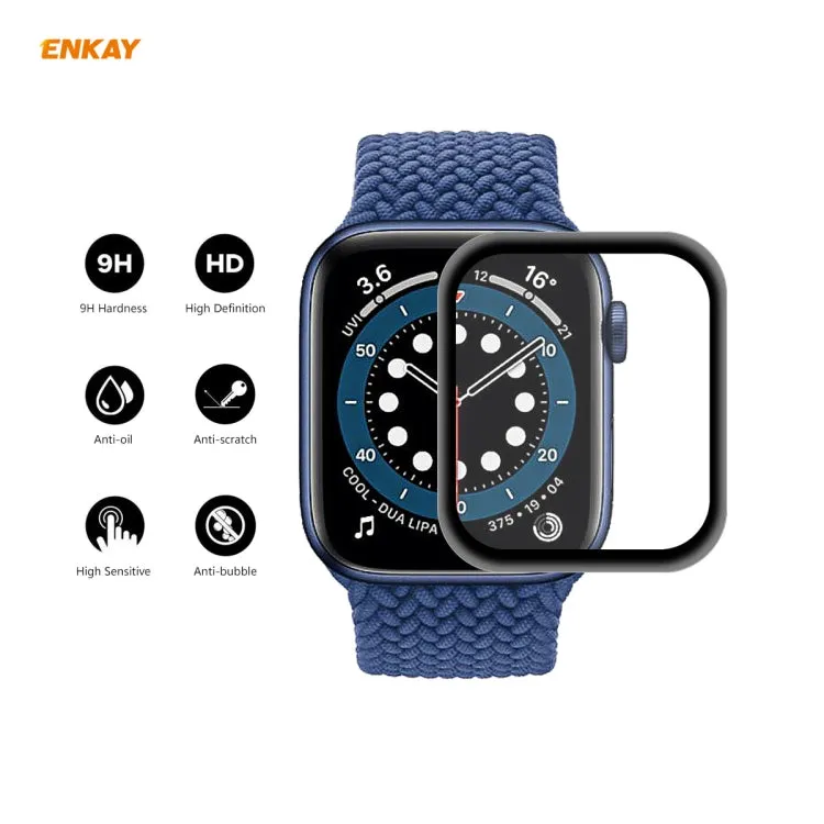 For Apple Watch 6/5/4/SE 44mm ENKAY Hat-Prince 0.2mm 9H Surface Hardness 3D Explosion-proof Aluminum Alloy Edge Full Screen Tempered Glass Screen Film