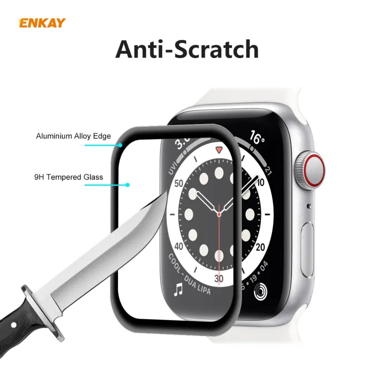 For Apple Watch 6/5/4/SE 44mm ENKAY Hat-Prince 0.2mm 9H Surface Hardness 3D Explosion-proof Aluminum Alloy Edge Full Screen Tempered Glass Screen Film