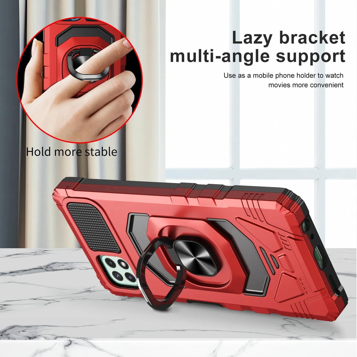 For Boost Celero 5G Case with Tempered Glass Screen Protector Hybrid Ring Shockproof Hard Case Phone Cover - Red