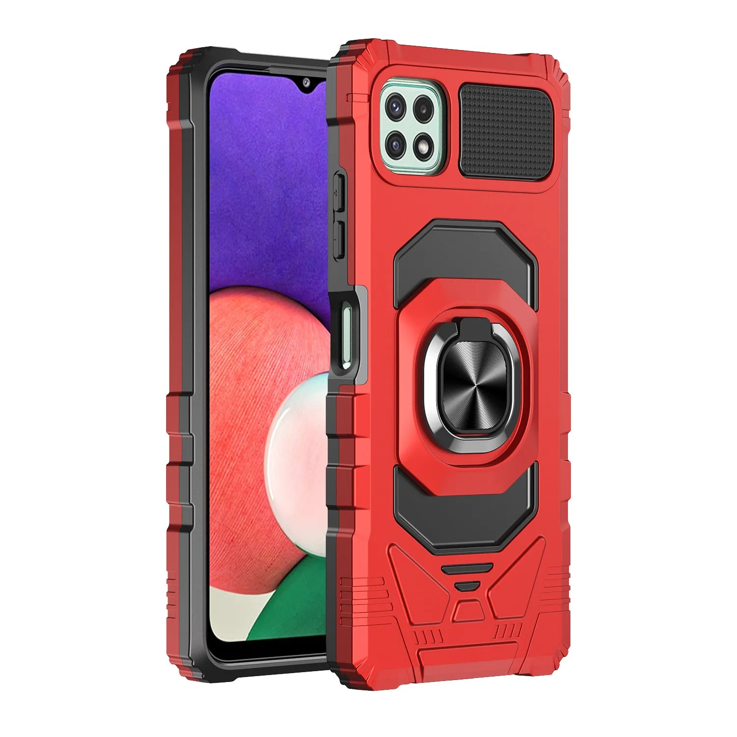 For Boost Celero 5G Case with Tempered Glass Screen Protector Hybrid Ring Shockproof Hard Case Phone Cover - Red