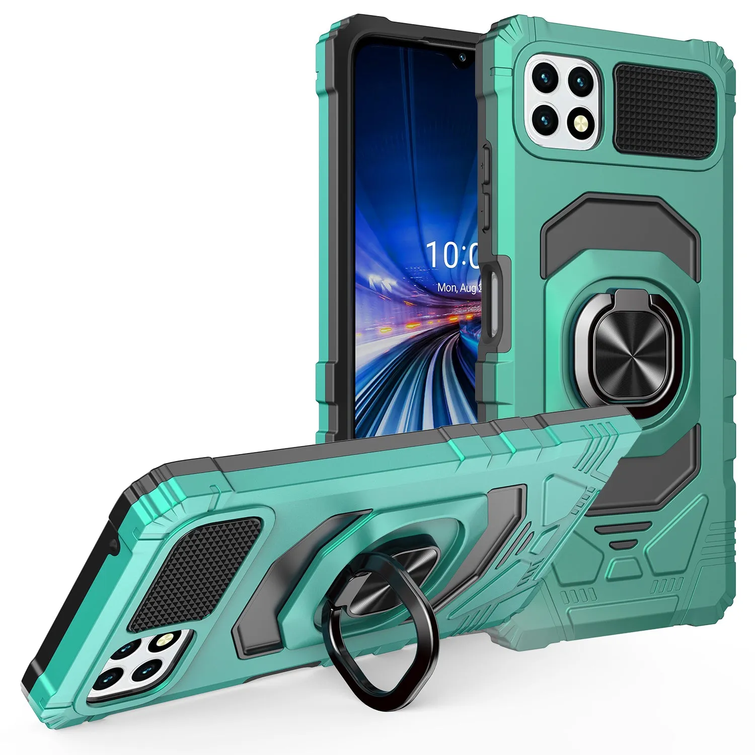 For Boost Celero 5G Case with Tempered Glass Screen Protector Hybrid Ring Shockproof Hard Case Phone Cover - Teal