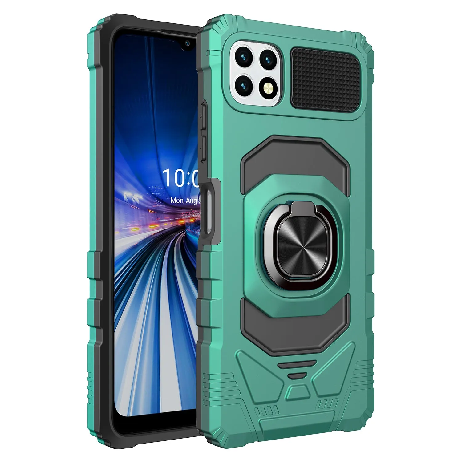 For Boost Celero 5G Case with Tempered Glass Screen Protector Hybrid Ring Shockproof Hard Case Phone Cover - Teal