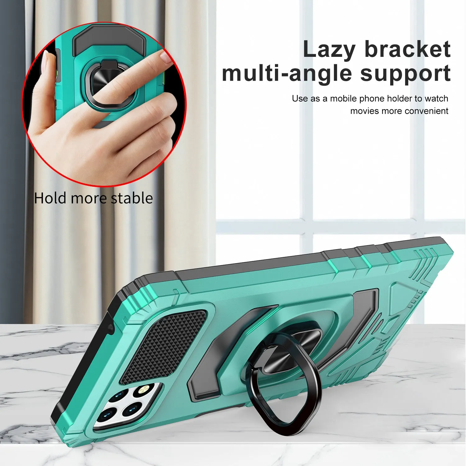 For Boost Celero 5G Case with Tempered Glass Screen Protector Hybrid Ring Shockproof Hard Case Phone Cover - Teal