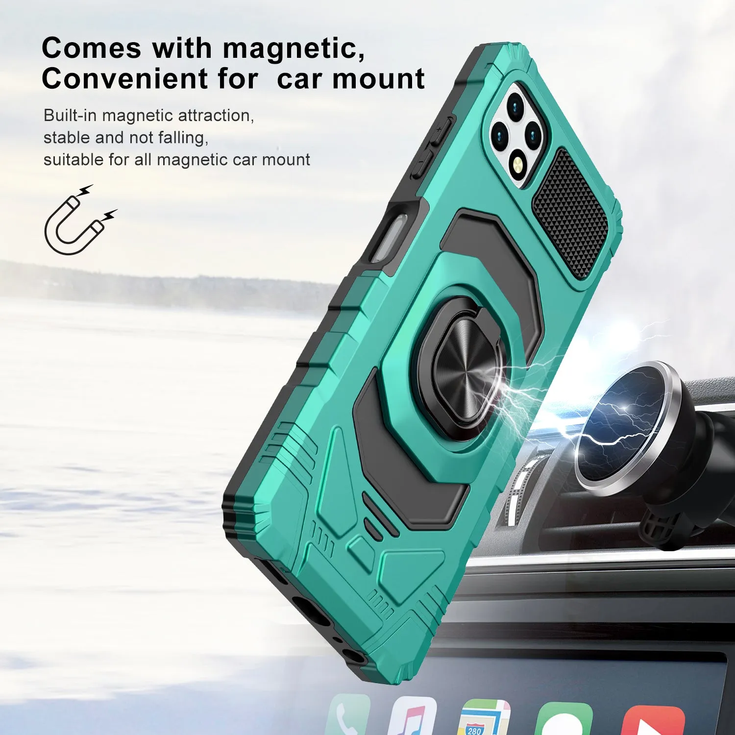 For Boost Celero 5G Case with Tempered Glass Screen Protector Hybrid Ring Shockproof Hard Case Phone Cover - Teal