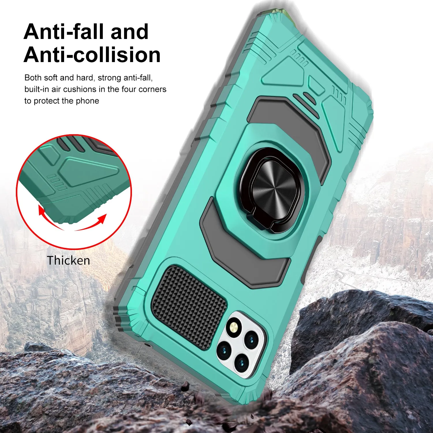 For Boost Celero 5G Case with Tempered Glass Screen Protector Hybrid Ring Shockproof Hard Case Phone Cover - Teal