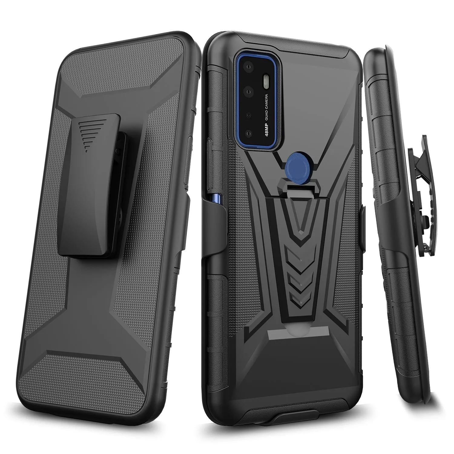 For Cricket Dream 5G / AT&T Radiant Max 5G / AT&T Fusion 5G Case with Tempered Glass Screen Protector Heavy Duty Protective Phone Case,Built-in Kickstand Rugged Shockproof Protective Phone Case - Black