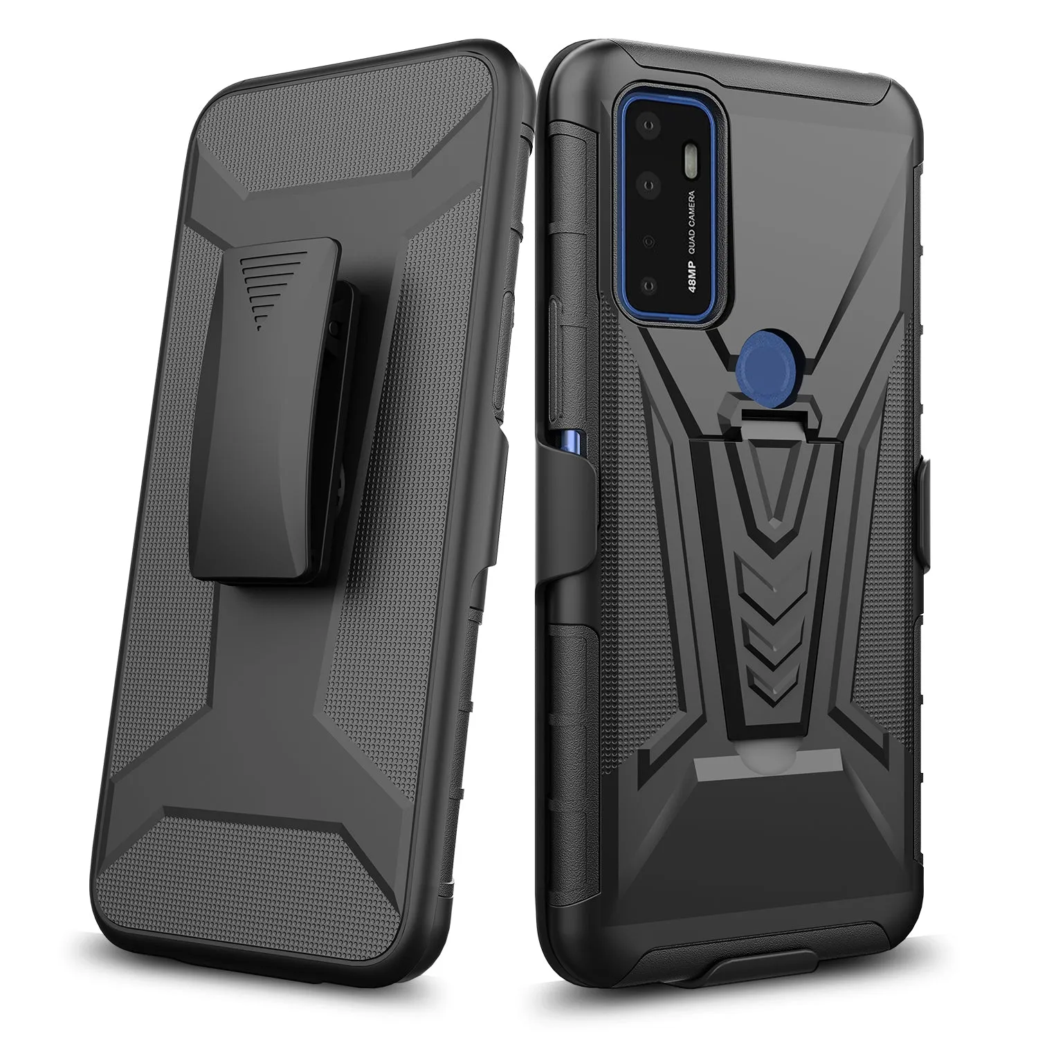 For Cricket Dream 5G / AT&T Radiant Max 5G / AT&T Fusion 5G Case with Tempered Glass Screen Protector Heavy Duty Protective Phone Case,Built-in Kickstand Rugged Shockproof Protective Phone Case - Black