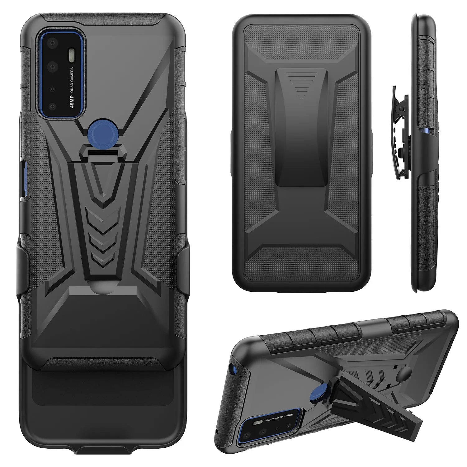 For Cricket Dream 5G / AT&T Radiant Max 5G / AT&T Fusion 5G Case with Tempered Glass Screen Protector Heavy Duty Protective Phone Case,Built-in Kickstand Rugged Shockproof Protective Phone Case - Black