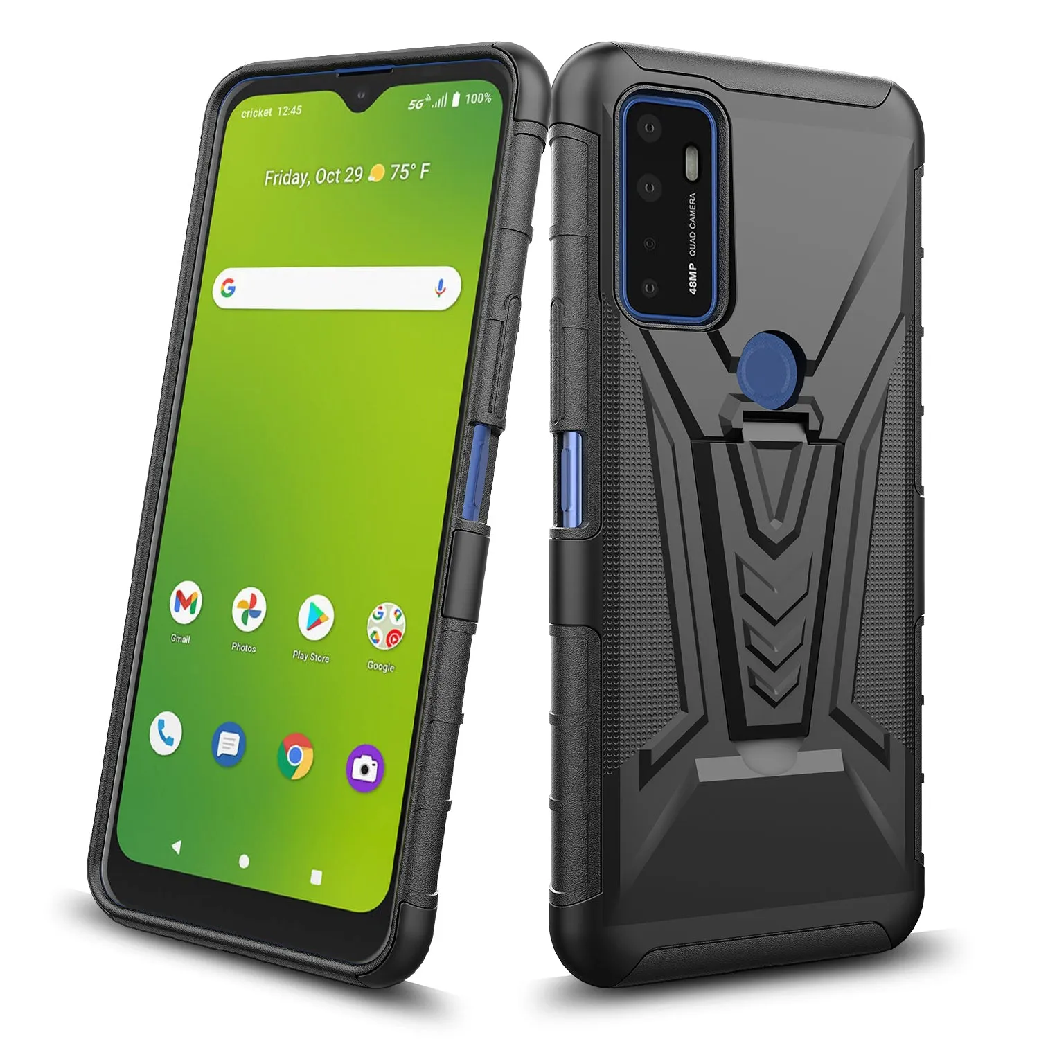 For Cricket Dream 5G / AT&T Radiant Max 5G / AT&T Fusion 5G Case with Tempered Glass Screen Protector Heavy Duty Protective Phone Case,Built-in Kickstand Rugged Shockproof Protective Phone Case - Black