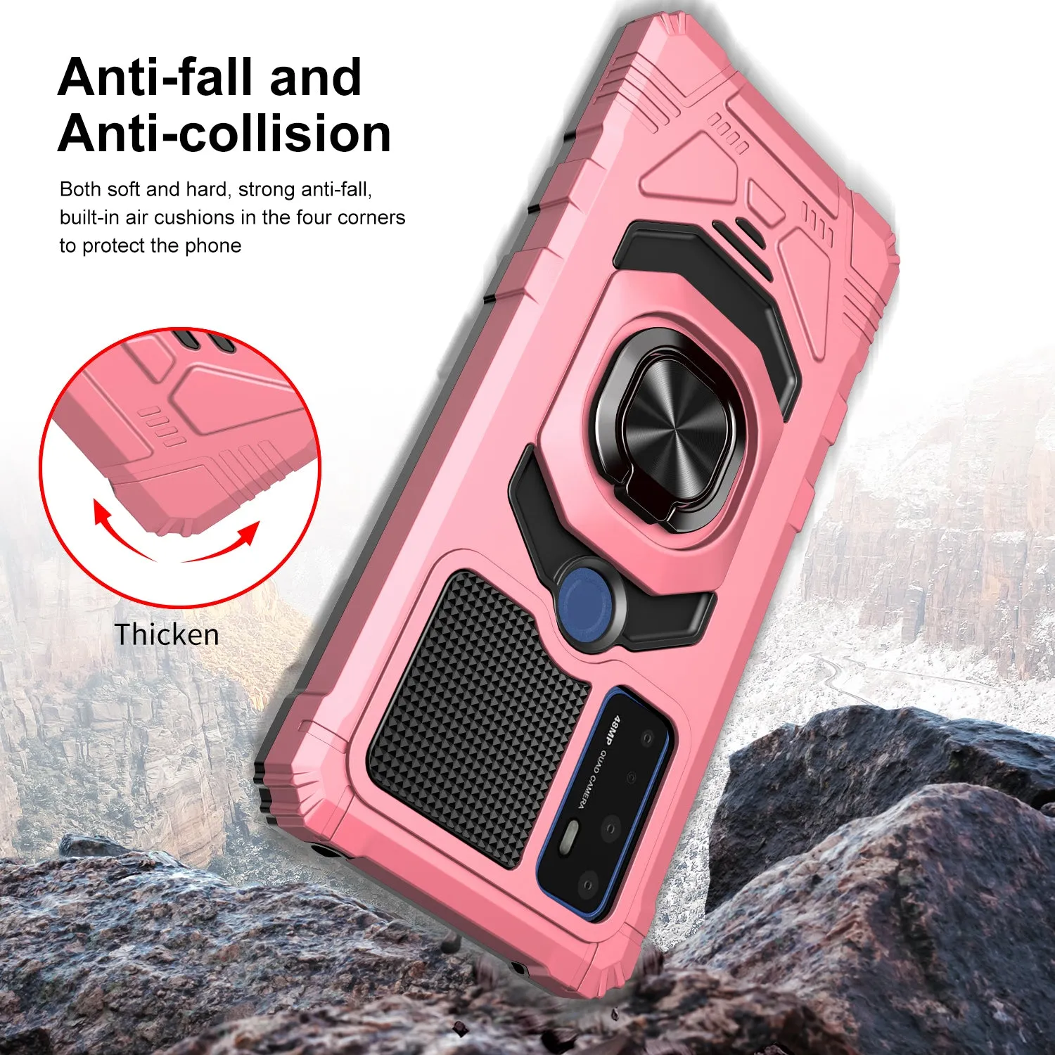 For Cricket Dream 5G / AT&T Radiant Max 5G / AT&T Fusion 5G Case with Tempered Glass Screen Protector Hybrid Ring Shockproof Hard Case Phone Cover - Rose Gold